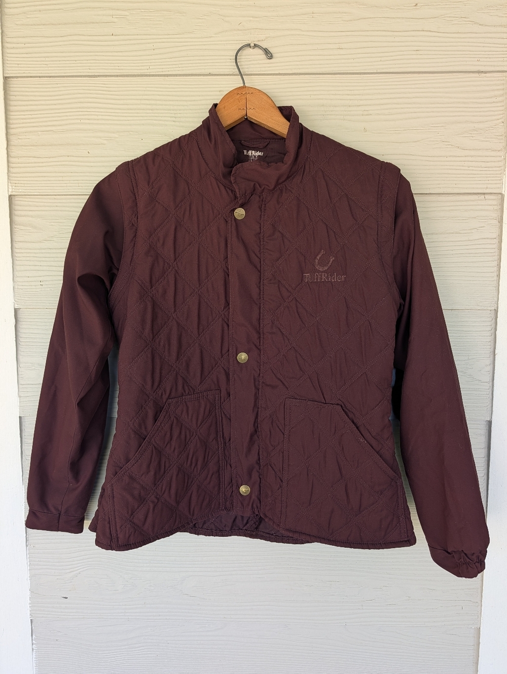 Women's Tuff Rider Quilted Barn Jacket Vest Sz Small Maroon Horseshoe Embroidery